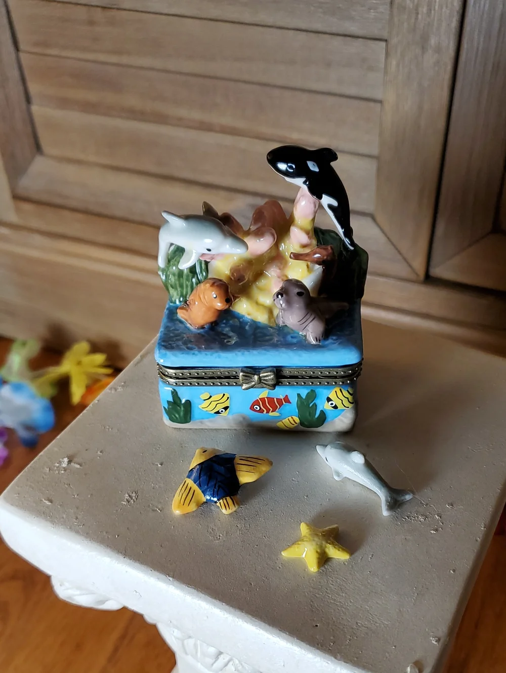 Underwater Ocean Scene Trinket Box with Orca, Dolphin, Seals